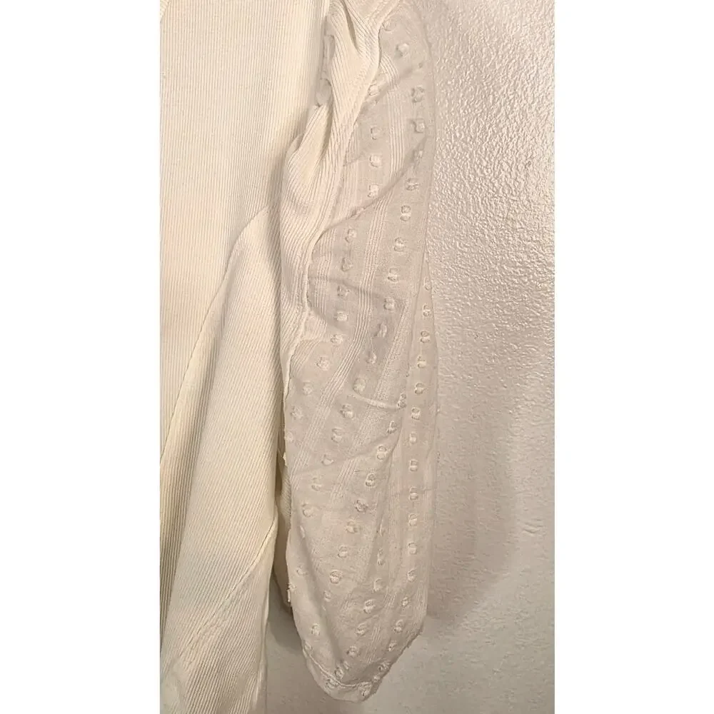 Anthropologie Puff Sleeve Structured V Neck Top Ivory Women XL Boho Cottagecore